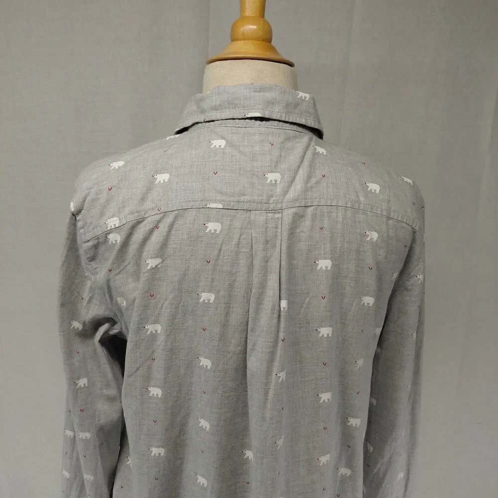 Talbots LS Polar Bear Button-Up Shirt 100% Cotton Light Gray Size Large - Picture 6 of 8